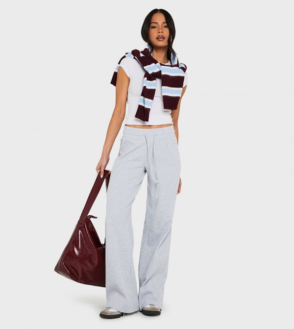 Waffle Drawstring Wide Leg Trousers