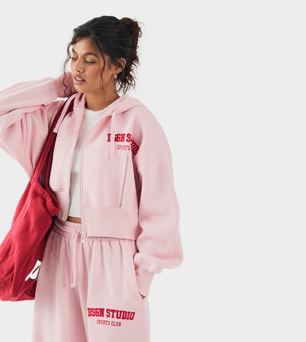 Dsgn Boxy Crop Zip-Through Hoodie