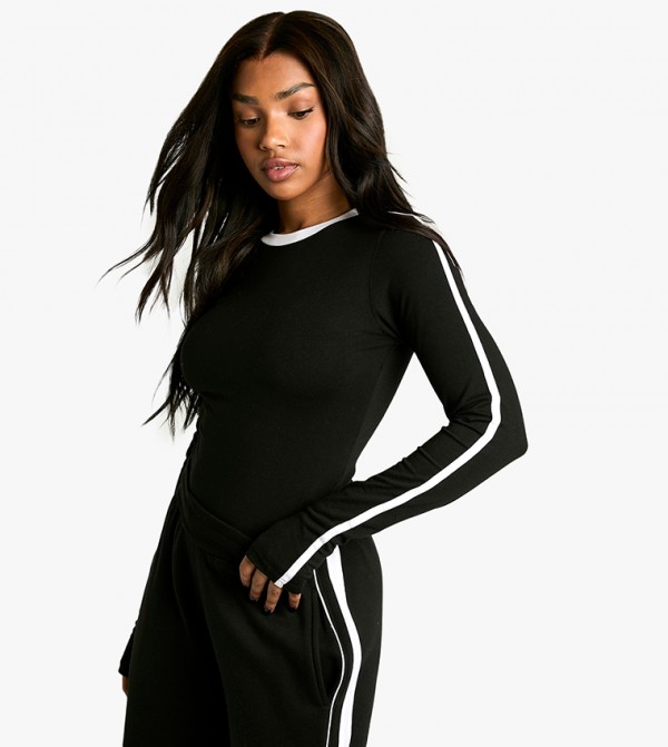 Contrast Trim Long Sleeves Bodysuit Top