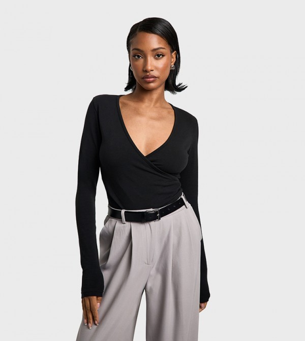 Wrap Front Long Sleeves Top