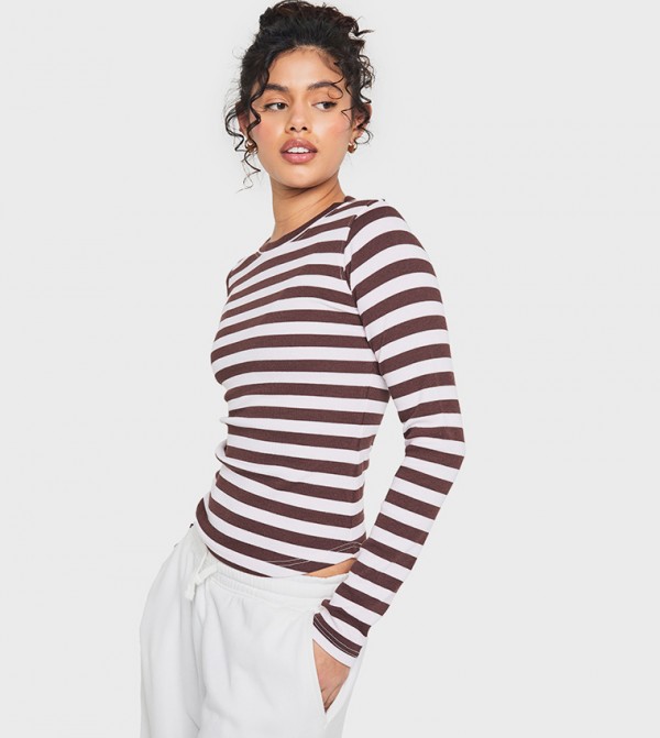 Striped Long Sleeves Crop Top