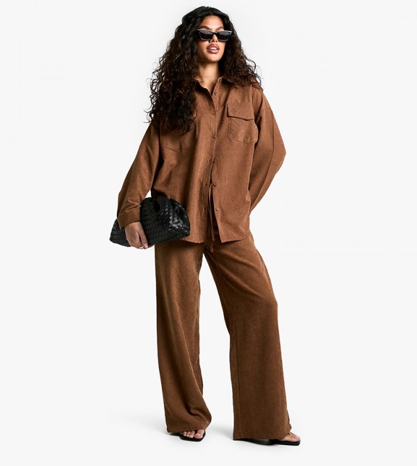 Striped Drawstring Waist Wide Leg Trousers