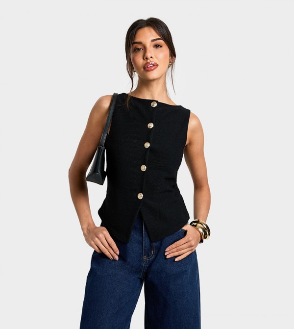 Textured Button Through Waistcoat