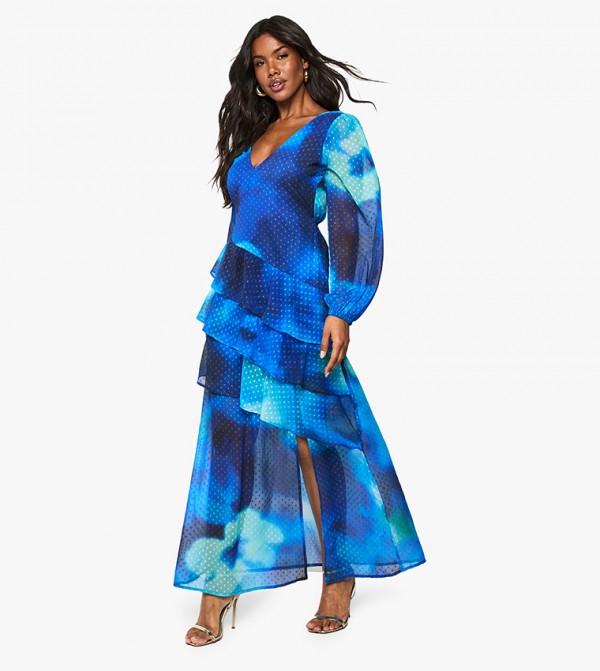 Floral Dobby Frill Detail Maxi Dress