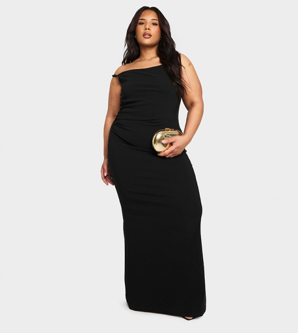 Curve Asymmetric Knot Detail Bengaline Maxi Dress