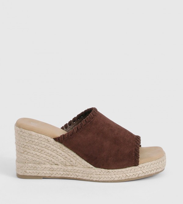 Faux Suede Whipstitch Espadrille Wedge Sandals