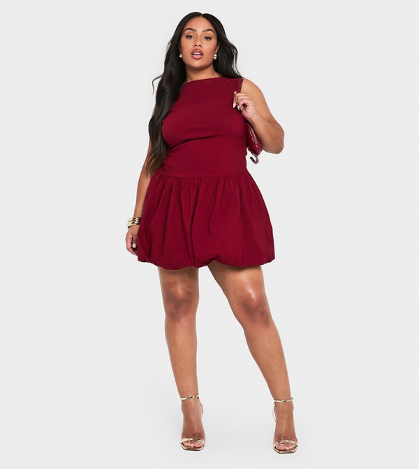 Curve Bengaline Rouched Bubble Hem Mini Dress