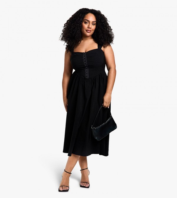 Curve Bengaline Corset Detail Midi Skater Dress