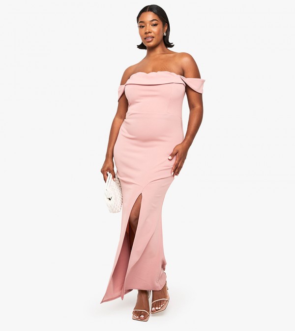 Curve Bardot Rouched Wrap Maxi Dress