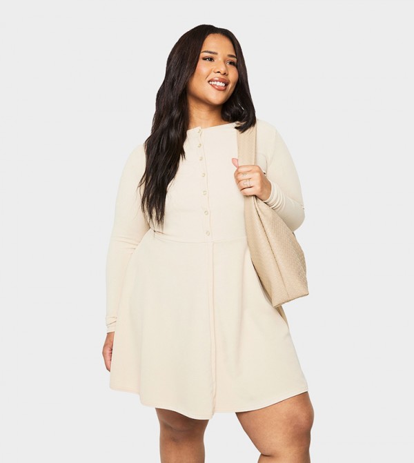 Curve Rib Button Down Mini Skater Dress
