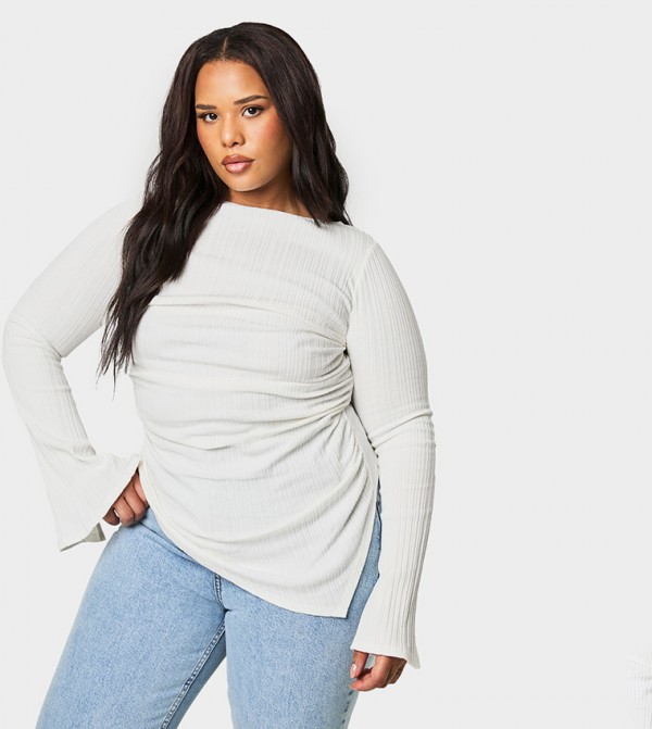 Curve Asymmetric Flared Sleeves Long Sleeves Top