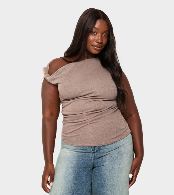 Curve Knot Shoulder Detail Asymmetric Top
