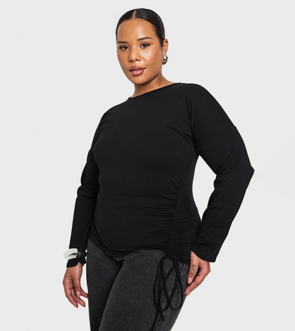 Curve Ruched Side Long Sleeves Top