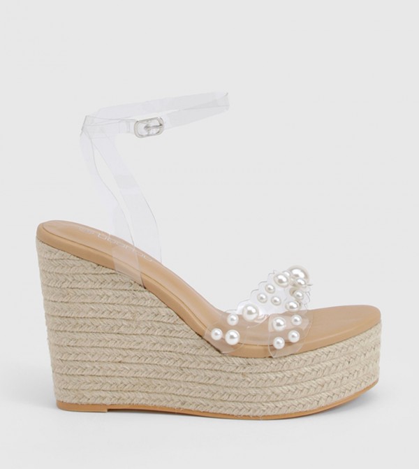 Pearl Detail Clear Wedge Sandals