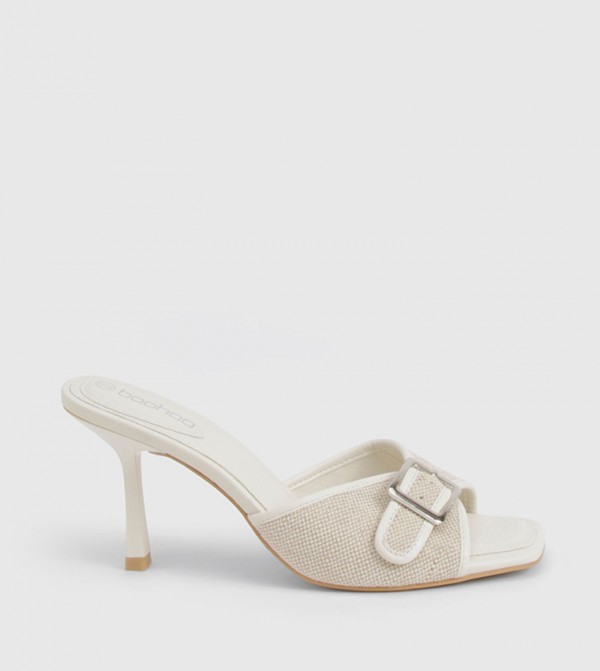 Buckle Linen Detail Heel Sandals