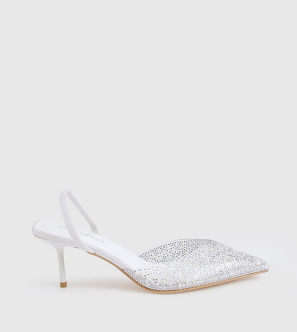 Pearl Embellished Slingback Pumps