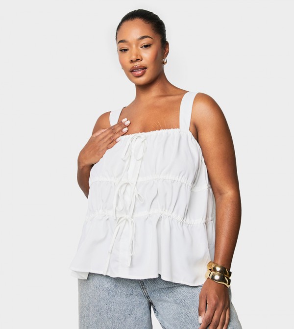 Curve Wide Strap Tie Front Smock Top