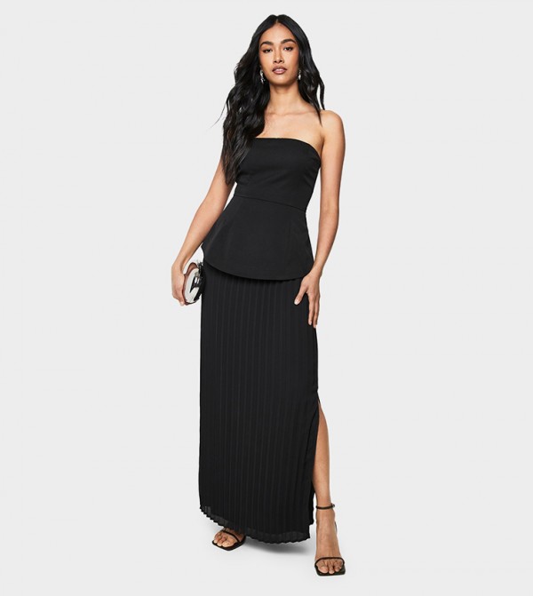 Bandeau Peplum Chiffon Maxi Dress