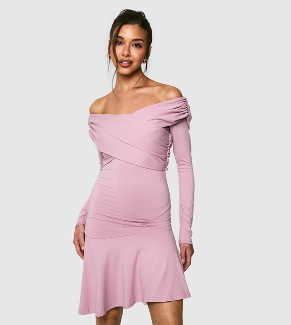 Soft Touch Twist Off Shoulder Skater Dress