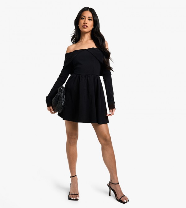 Bengaline Long Sleeves Skater Dress