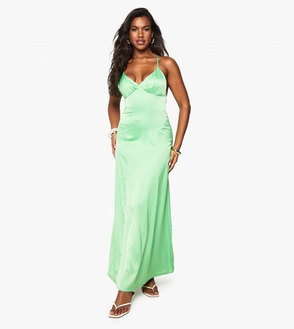 Satin Strappy Cross Over Maxi Dress