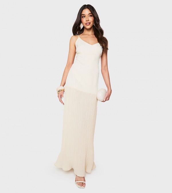Dropped Waist Pleated Maxi Dress