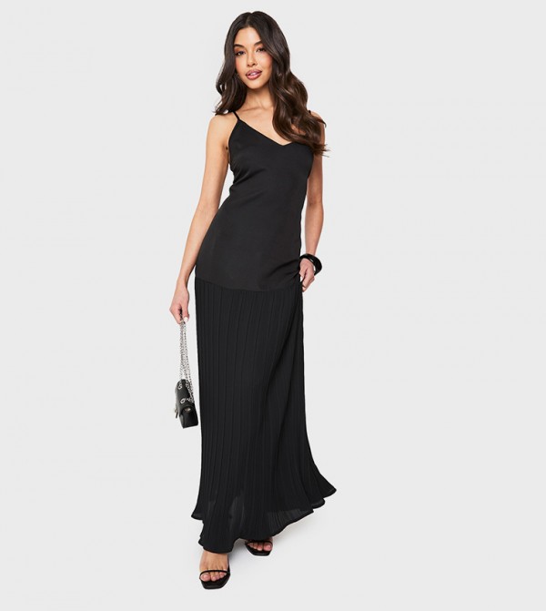 Dropped Waist Pleated Maxi Dress