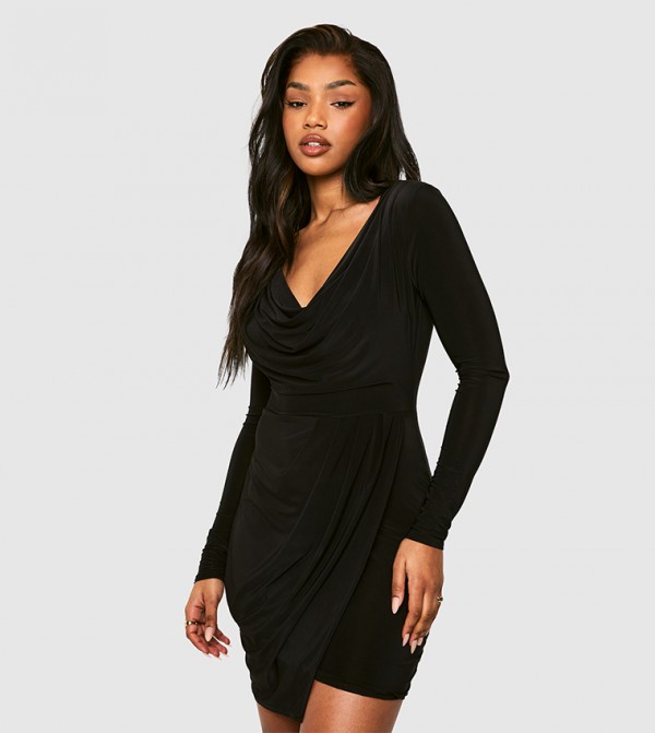 Slinky Ruched Wrap Mini Dress