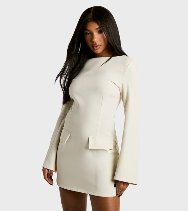Solid Long Sleeves Tailored Mini Dress