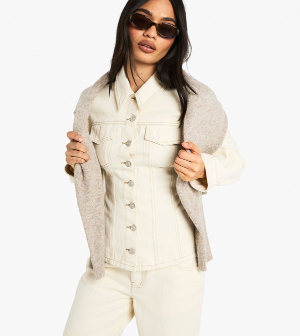 Denim Cinched Waist Denim Jacket