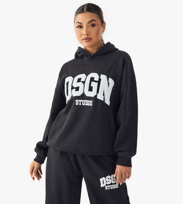 Dsgn Studio Toweling Applique Oversized Hoodie