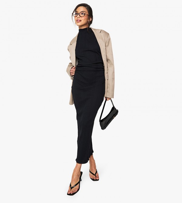 Ribbed High Neck Colloum Maxi Dress