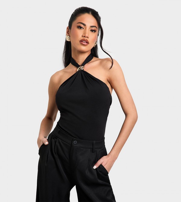 Crepe Halterneck Trim Detail Top