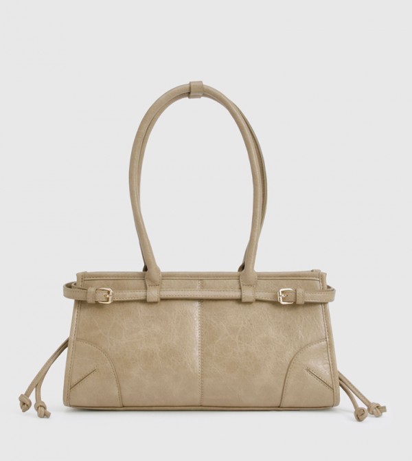 Buckle Trim Baguette Shoulder Bag