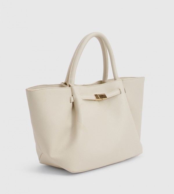 Clasp Detail Textured PU Tote Bag