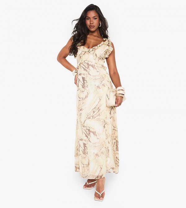 Snake Chiffon Ruffle Maxi Dress