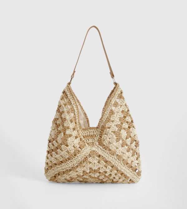 Contrast Crochet Beach Tote Bag