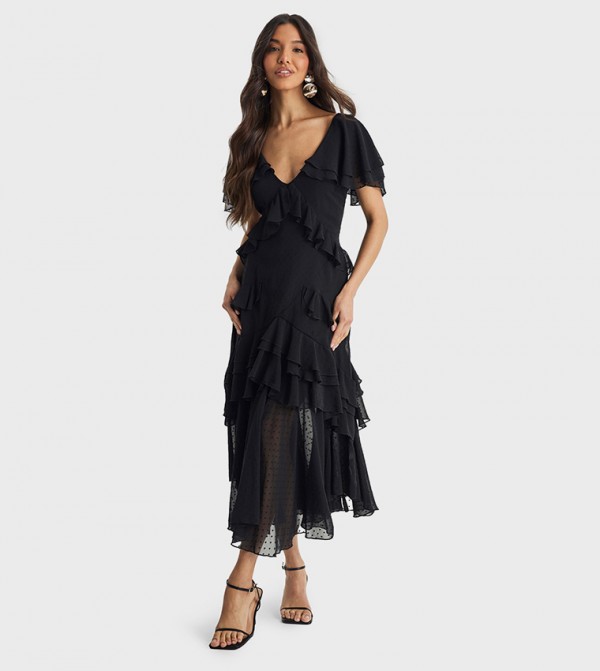 Dobby Frill Detail Mini Dress