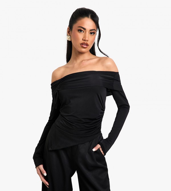 Jersey Ruched Waist Cap Sleeves Top