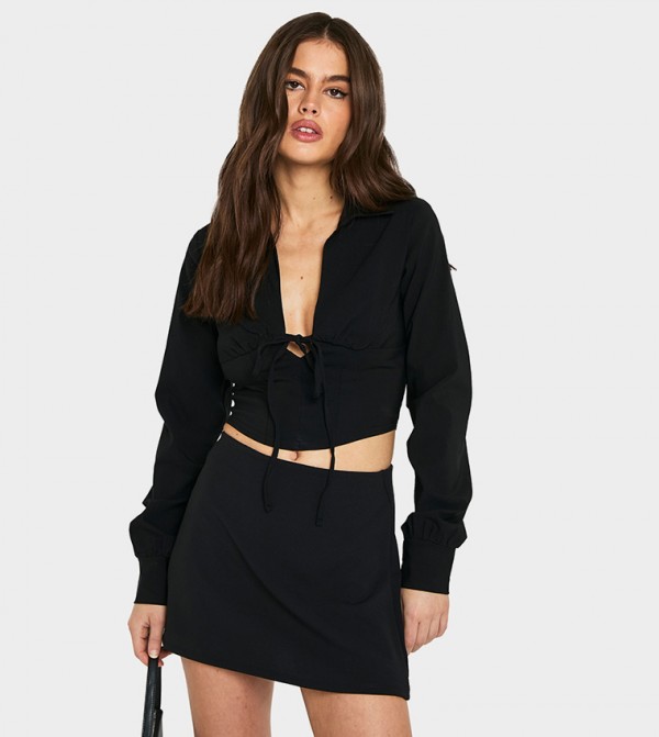 Bengaline Long Sleeves Plunge Front Top