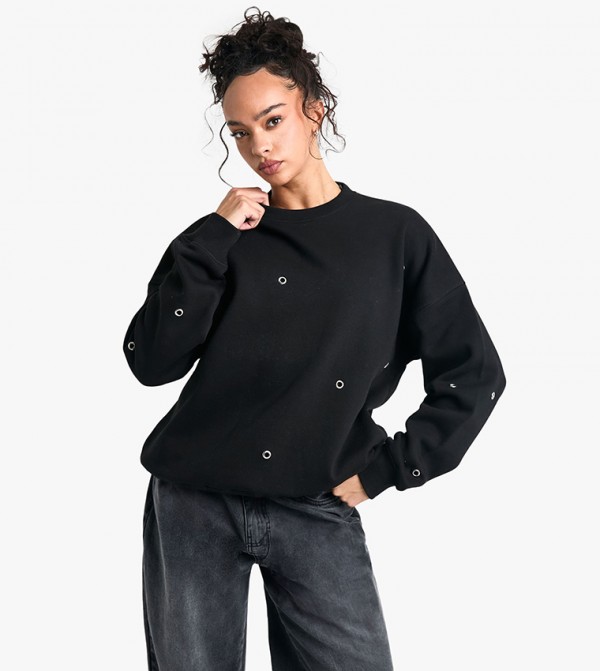 Eyelet Detail Oversized Sweatshirt