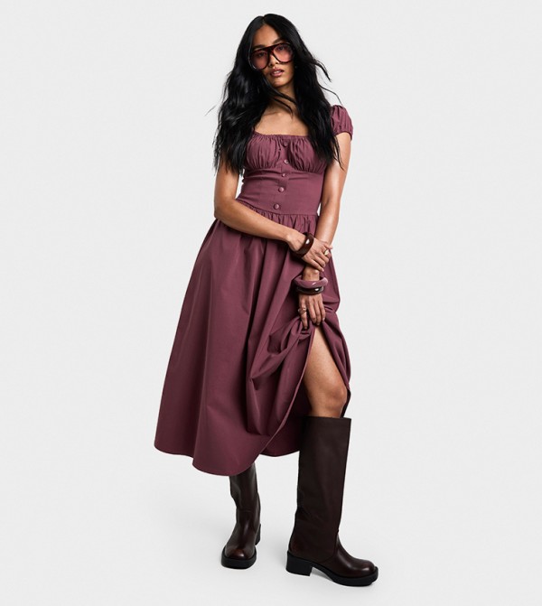 Puff Sleeves Milkmaid Midi Dress