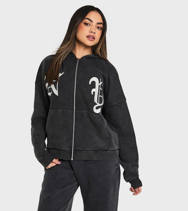 Ny Embroidered Oversized Zip Through Jacket