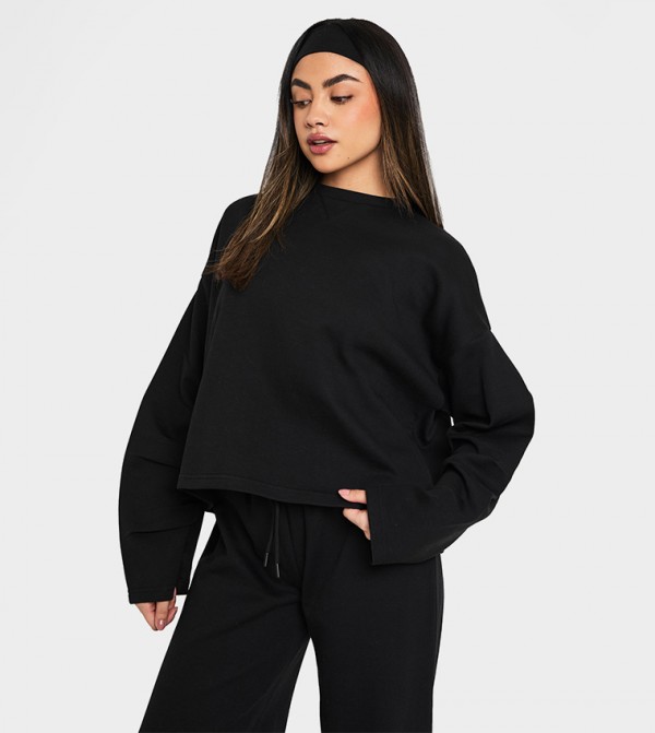 Pleated Long Sleeves Interlock Sweatshirt