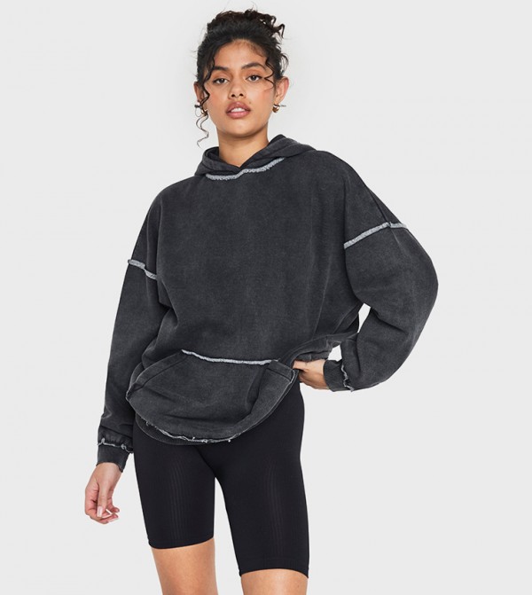 Exposed Seam Washed Oversized Hoodie