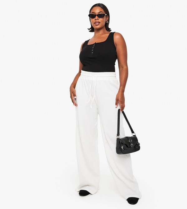 Curve Drawstring Waist Waffle Trousers