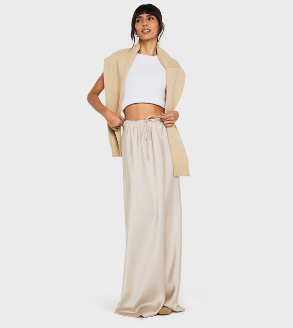 Satin Drawcord Slip Maxi Skirt