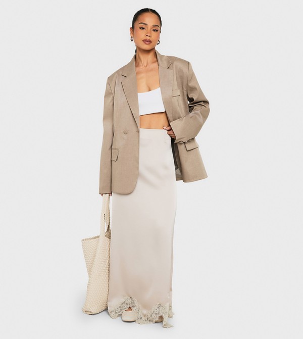 Satin Lace Trim Slip Maxi Skirt