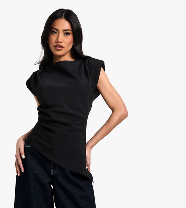 Gathered Shoulder Pad Asymmetric Top
