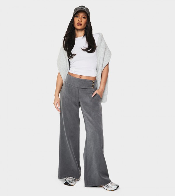 Deep Waistband Tailored Flared Trousers